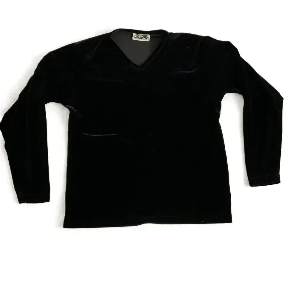 Pop Icon‎ Womens XL Black Long Sleeve Velour Top